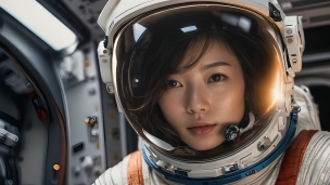 こちらを見つめる茶髪の宇宙飛行士 / 女性 / マイクのパソコン用の壁紙