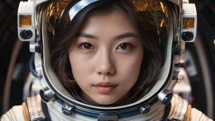 宇宙服を着た茶髪の女性のパソコン用の壁紙