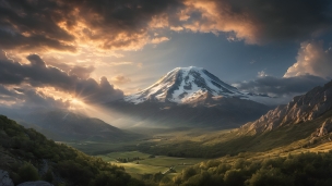 緑の大地と雪山 / 絶景のパソコン用の壁紙