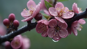 水滴のついたピンクの花 / 可愛いのパソコン用の壁紙