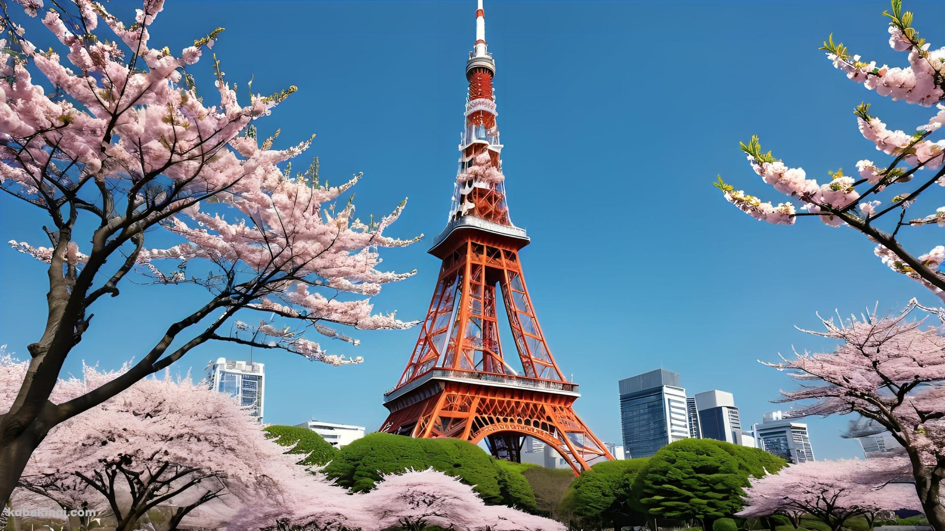 東京タワーと満開の桜 / 日本の壁紙(1920px x 1080px) 高画質 パソコン用