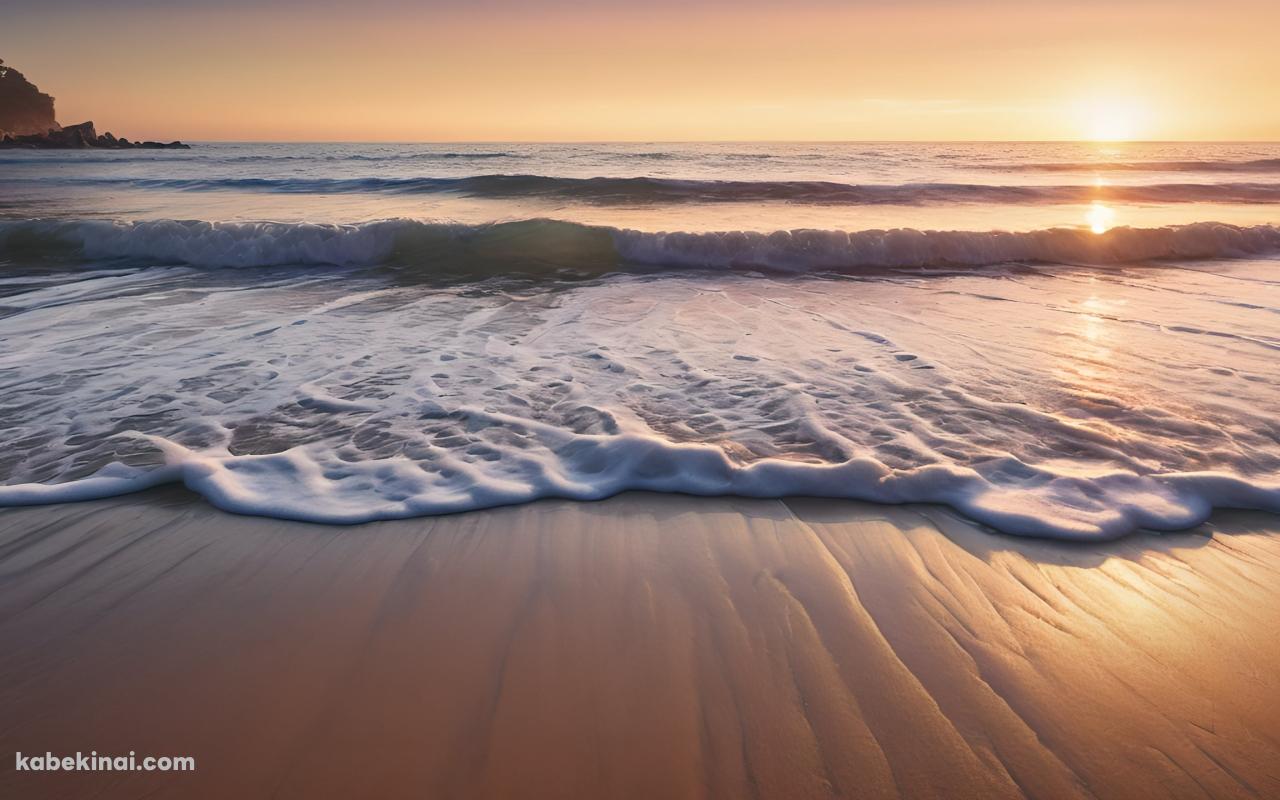 押し寄せる波と沈む夕日の壁紙(1280px x 800px) 高画質 パソコン用