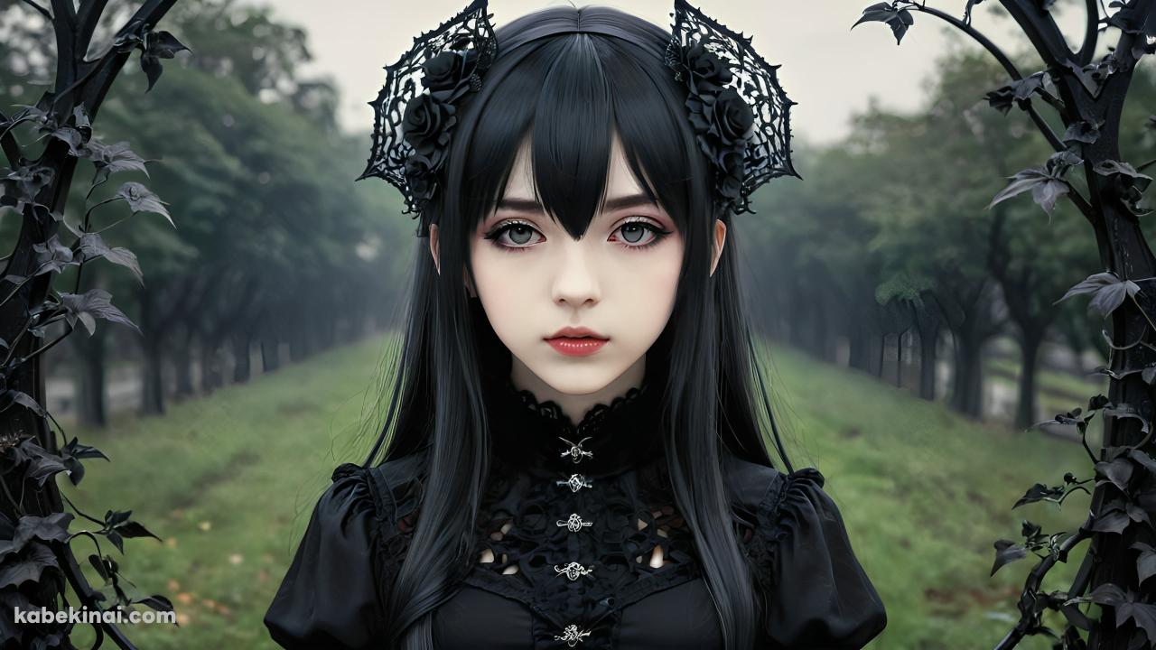 黒髪ロングのゴスロリの少女の壁紙(1280px x 720px) 高画質 パソコン用