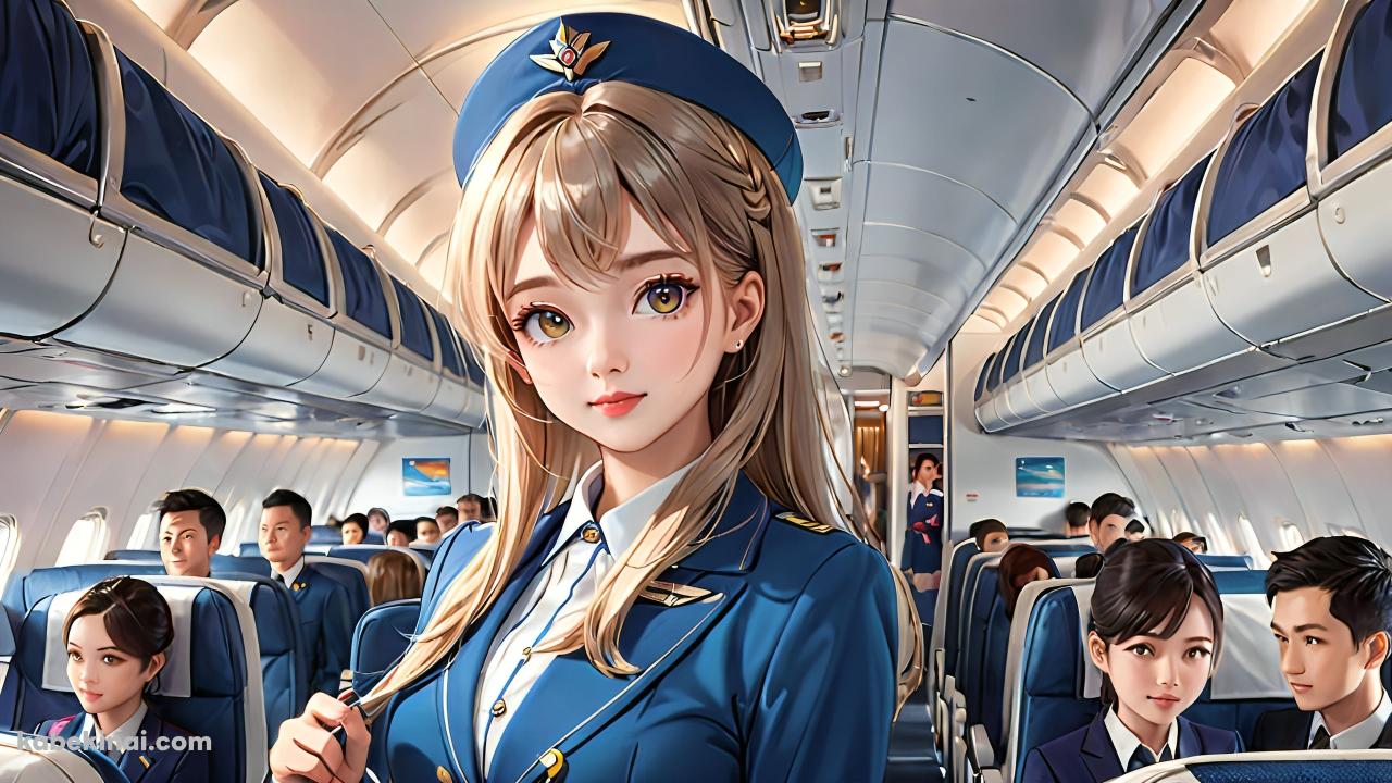 飛行機内のスチュワーデスの女性 / ブロンド / ロングヘア― / CAの壁紙(1280px x 720px) 高画質 パソコン用