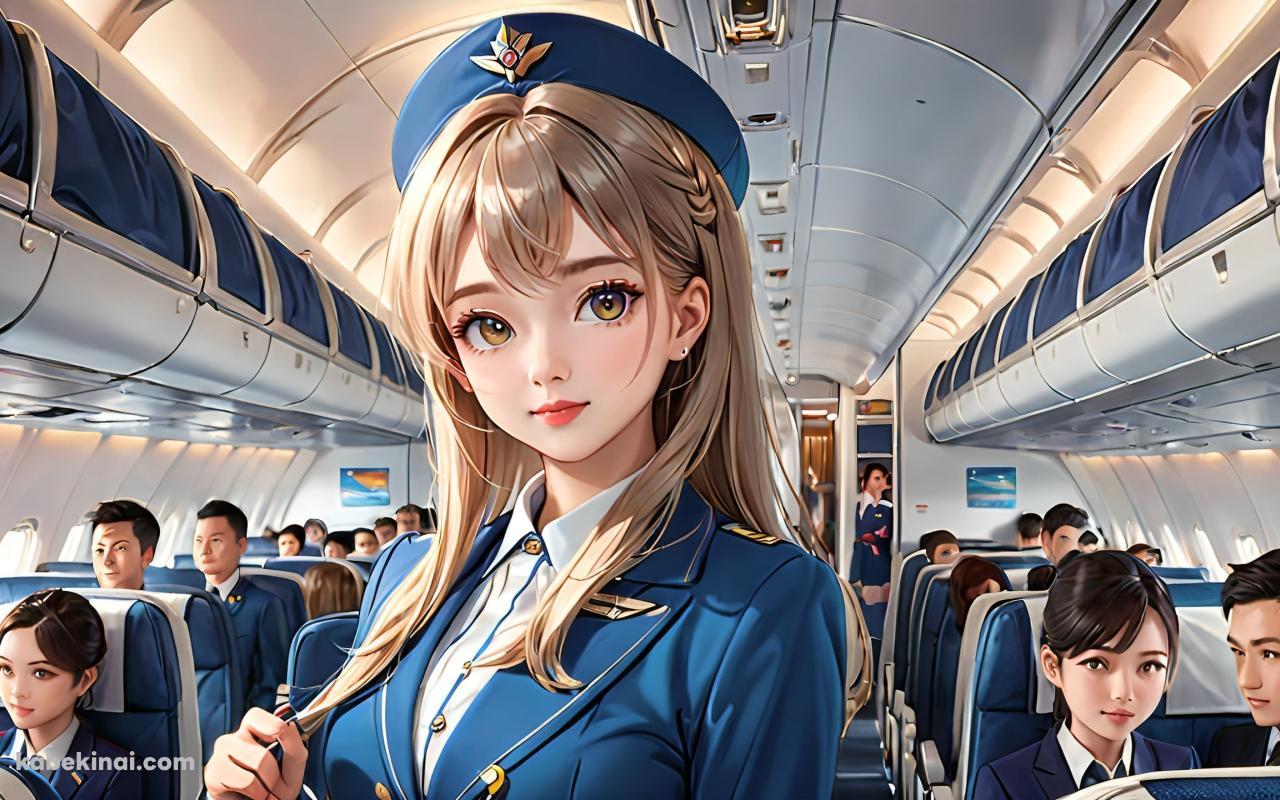 飛行機内のスチュワーデスの女性 / ブロンド / ロングヘア― / CAの壁紙(1280px x 800px) 高画質 パソコン用