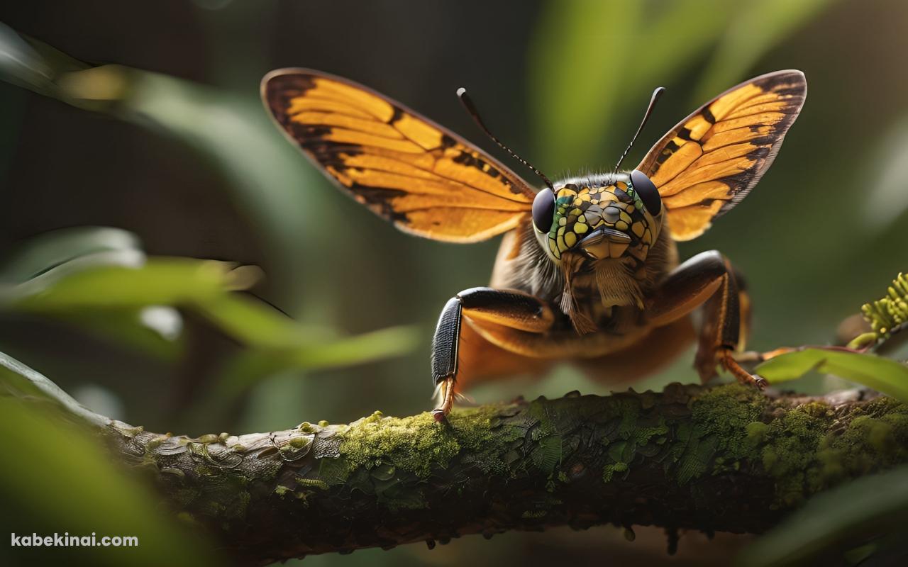 木にとまる羽の生えた蛾のような生き物の壁紙(1280px x 800px) 高画質 パソコン用