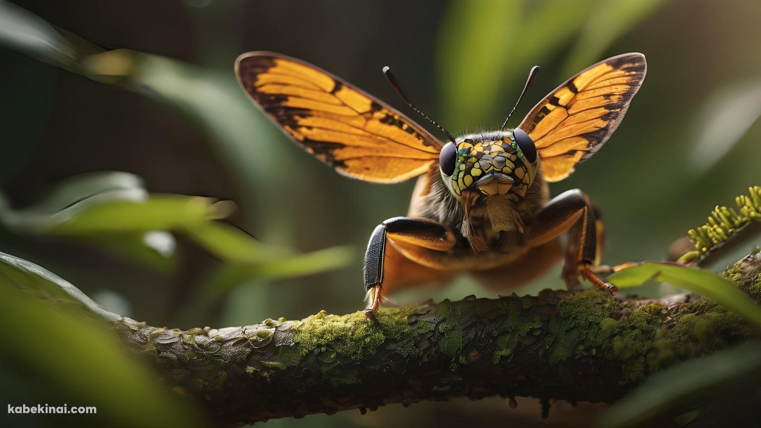 木にとまる羽の生えた蛾のような生き物の壁紙(1536px x 864px) 高画質 パソコン用