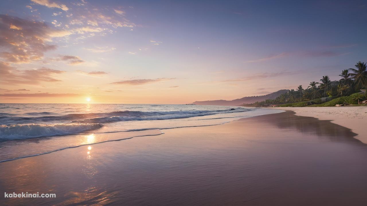 夕暮れ時の静かな海 / 人がいないビーチの壁紙(1280px x 720px) 高画質 パソコン用