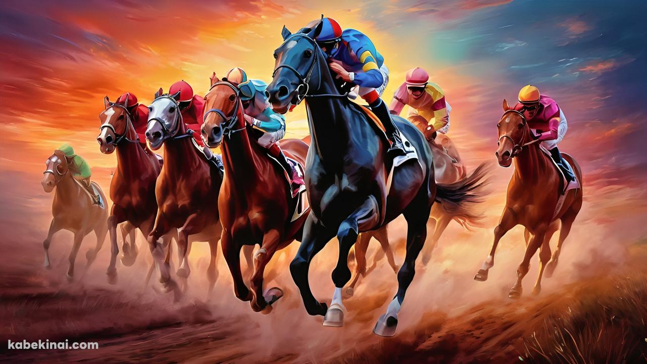 競馬 / ダートレース / 夕暮れ / ジョッキーの壁紙(1280px x 720px) 高画質 パソコン用