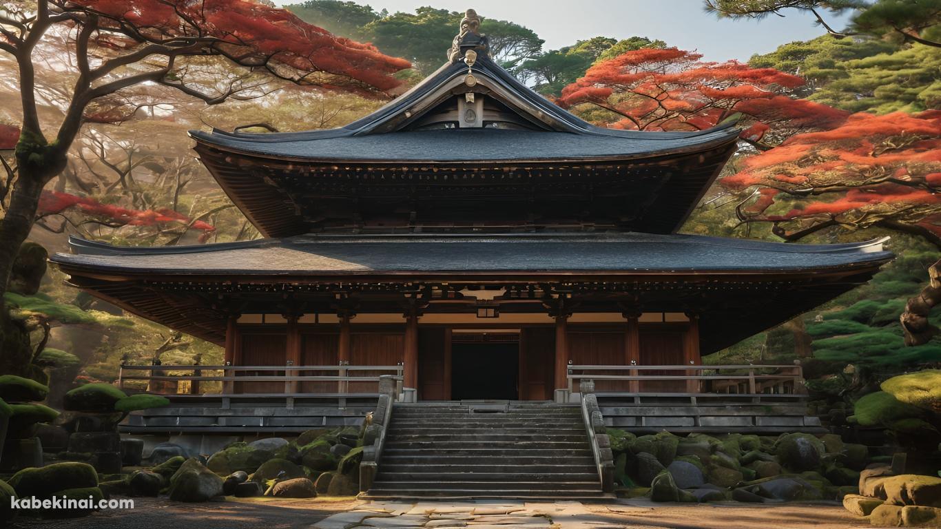 紅葉と日本の古風な寺院の壁紙(1366px x 768px) 高画質 パソコン用