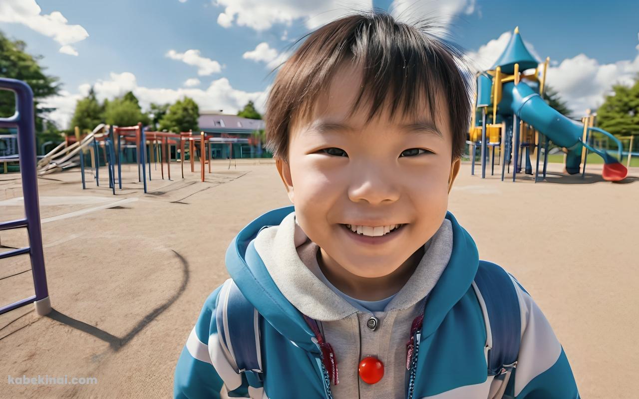 青い服を着た笑顔の男の子 / 公園 / 遊具の壁紙(1280px x 800px) 高画質 パソコン用