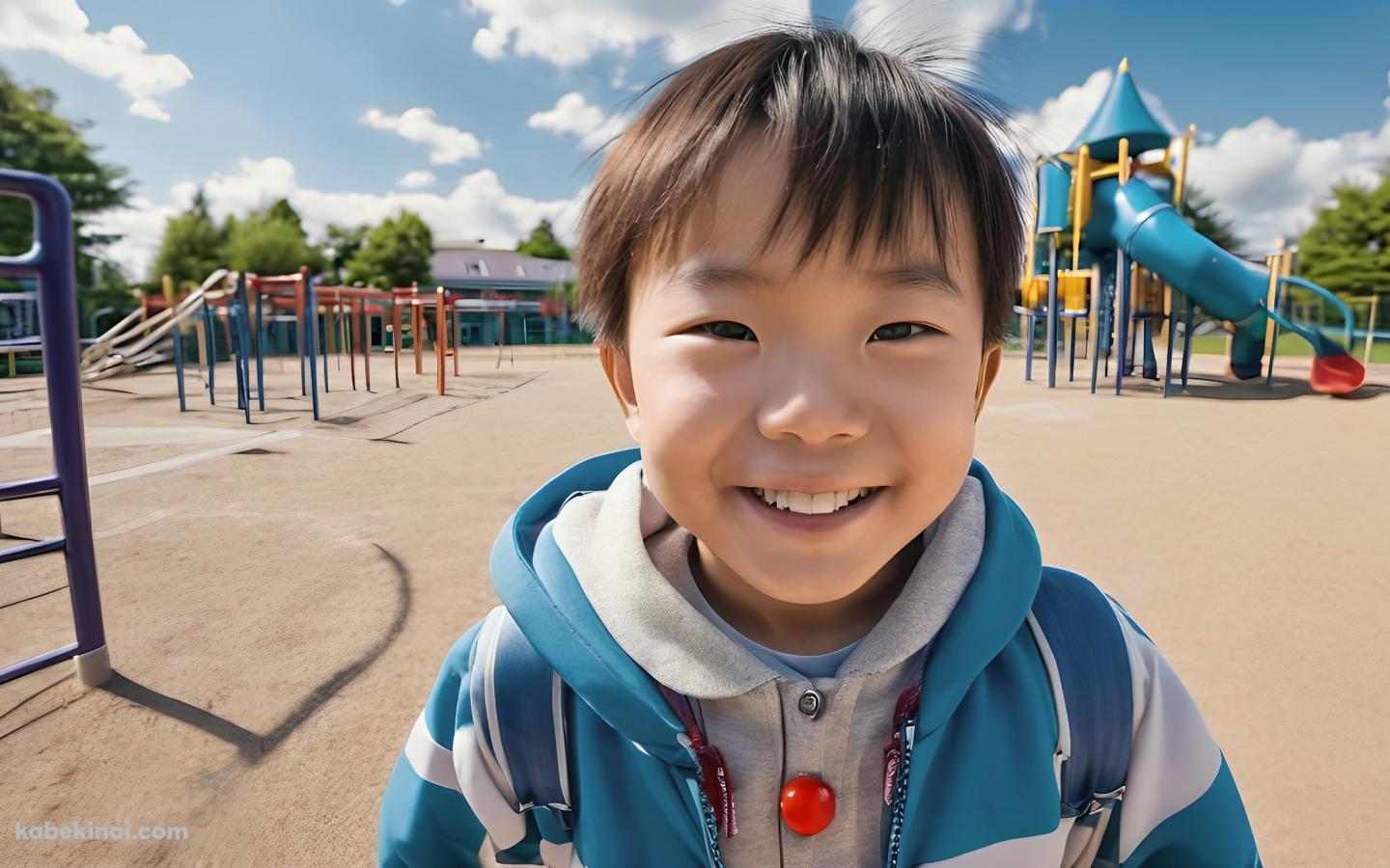 青い服を着た笑顔の男の子 / 公園 / 遊具の壁紙(1440px x 900px) 高画質 パソコン用