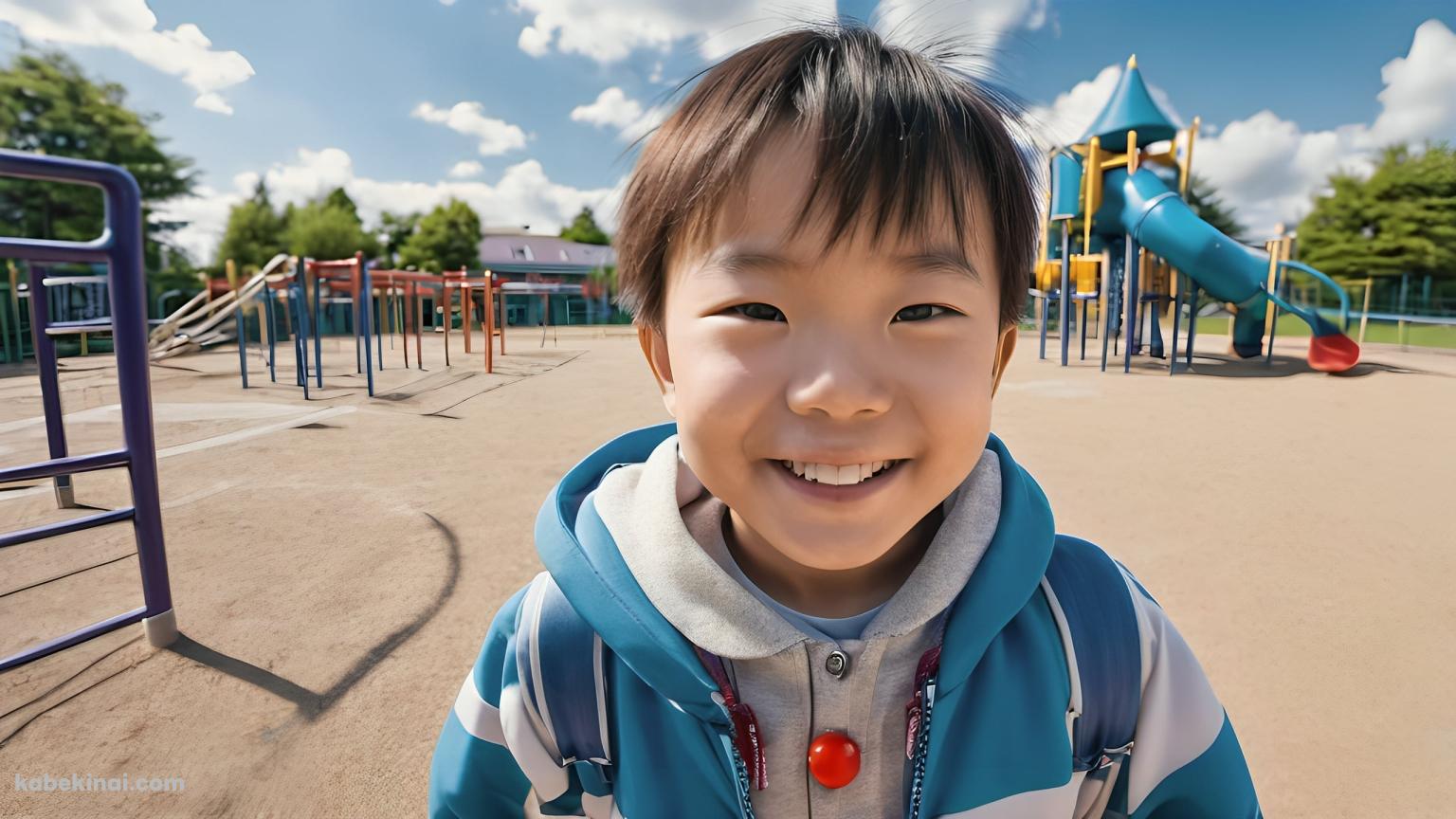 青い服を着た笑顔の男の子 / 公園 / 遊具の壁紙(1536px x 864px) 高画質 パソコン用