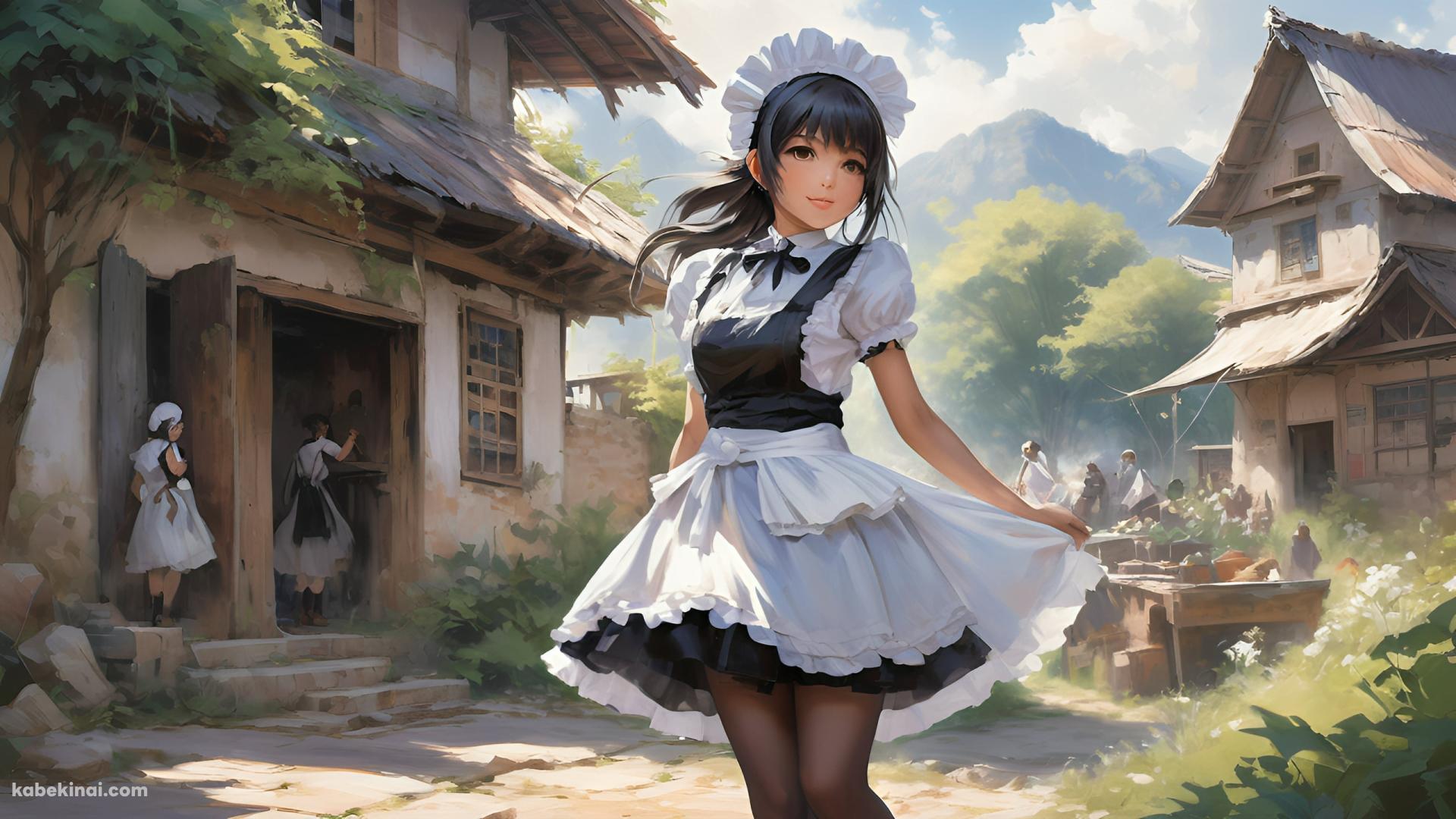 村を案内するメイドの壁紙(1920px x 1080px) 高画質 パソコン用