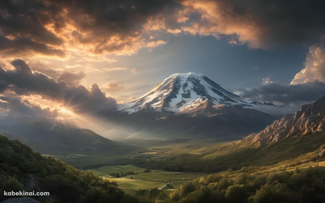 緑の大地と雪山 / 絶景の壁紙(1280px x 800px) 高画質 パソコン用