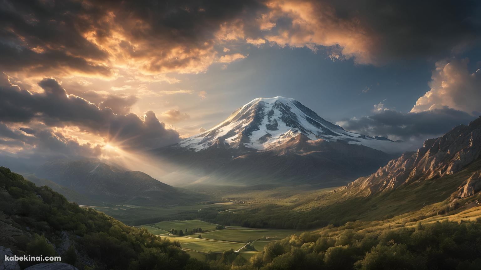 緑の大地と雪山 / 絶景の壁紙(1536px x 864px) 高画質 パソコン用