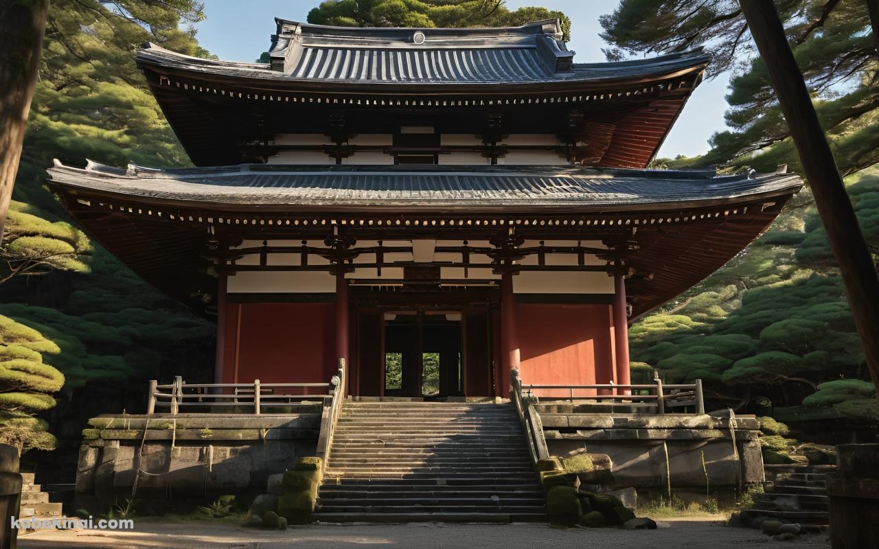 緑の中に建立するお寺 / 陰影の壁紙(1280px x 800px) 高画質 パソコン用