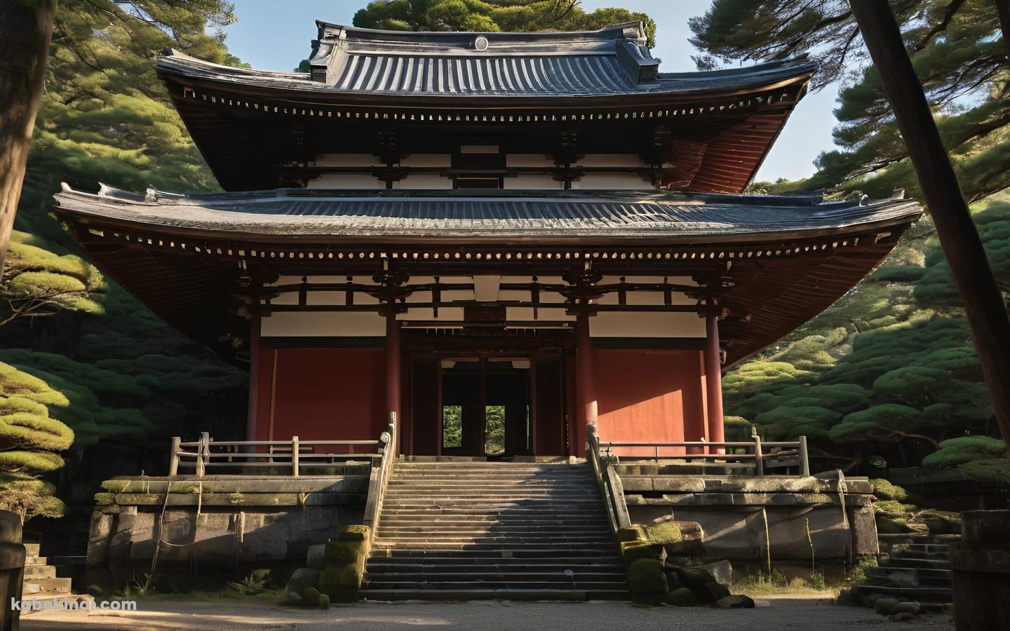 緑の中に建立するお寺 / 陰影の壁紙(1440px x 900px) 高画質 パソコン用