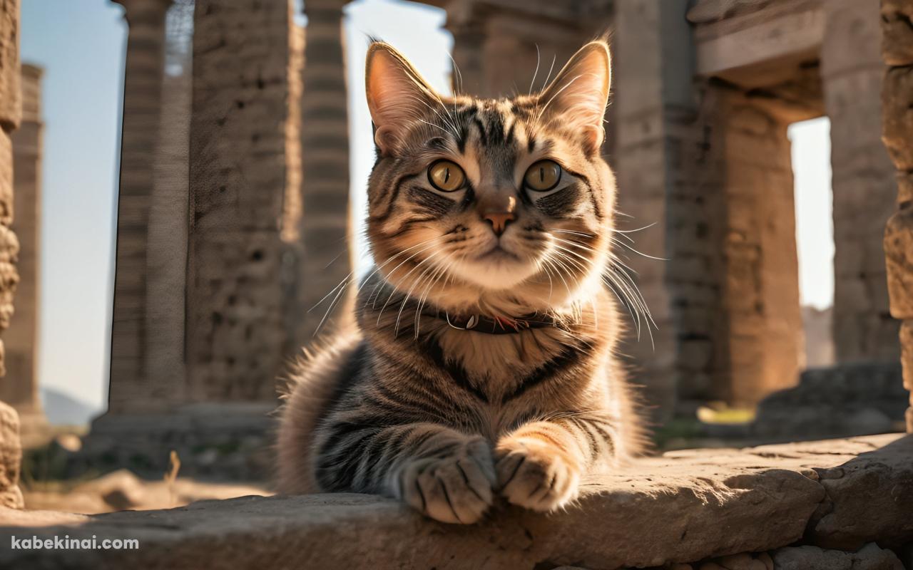 神殿跡地に出没する首輪を付けた猫の壁紙(1280px x 800px) 高画質 パソコン用