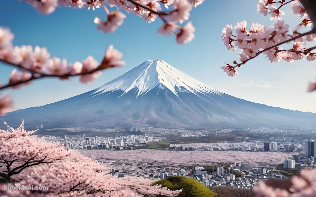 桜越しに見える富士山の壁紙(1280px x 800px) 高画質 パソコン用