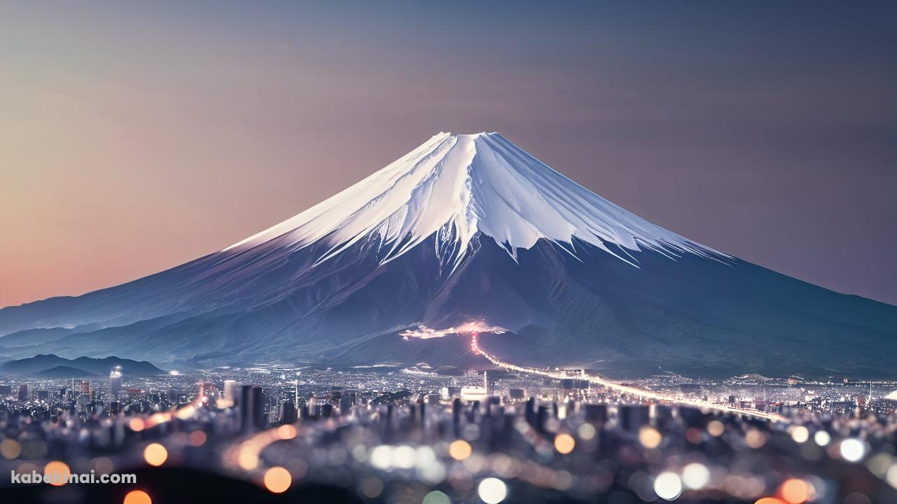 富士山と広がる街並みの壁紙(1280px x 720px) 高画質 パソコン用