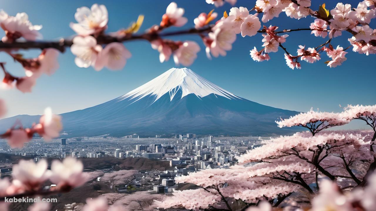 ピンクの桜と富士山 / 絶景 / 日本 / 春の壁紙(1280px x 720px) 高画質 パソコン用