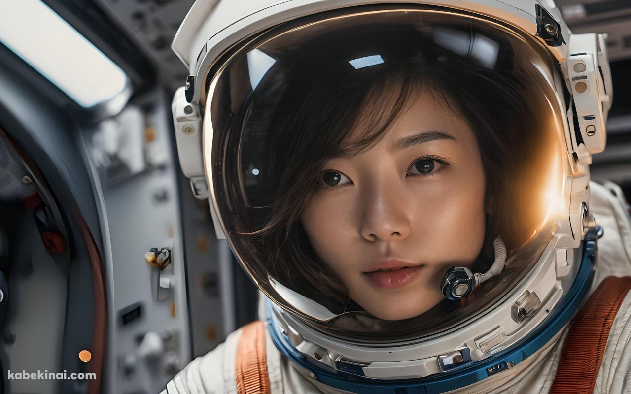 こちらを見つめる茶髪の宇宙飛行士 / 女性 / マイクの壁紙(1280px x 800px) 高画質 パソコン用