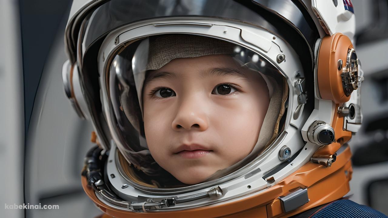 オレンジ・白の宇宙服を着た男の子 / 日本人の壁紙(1280px x 720px) 高画質 パソコン用