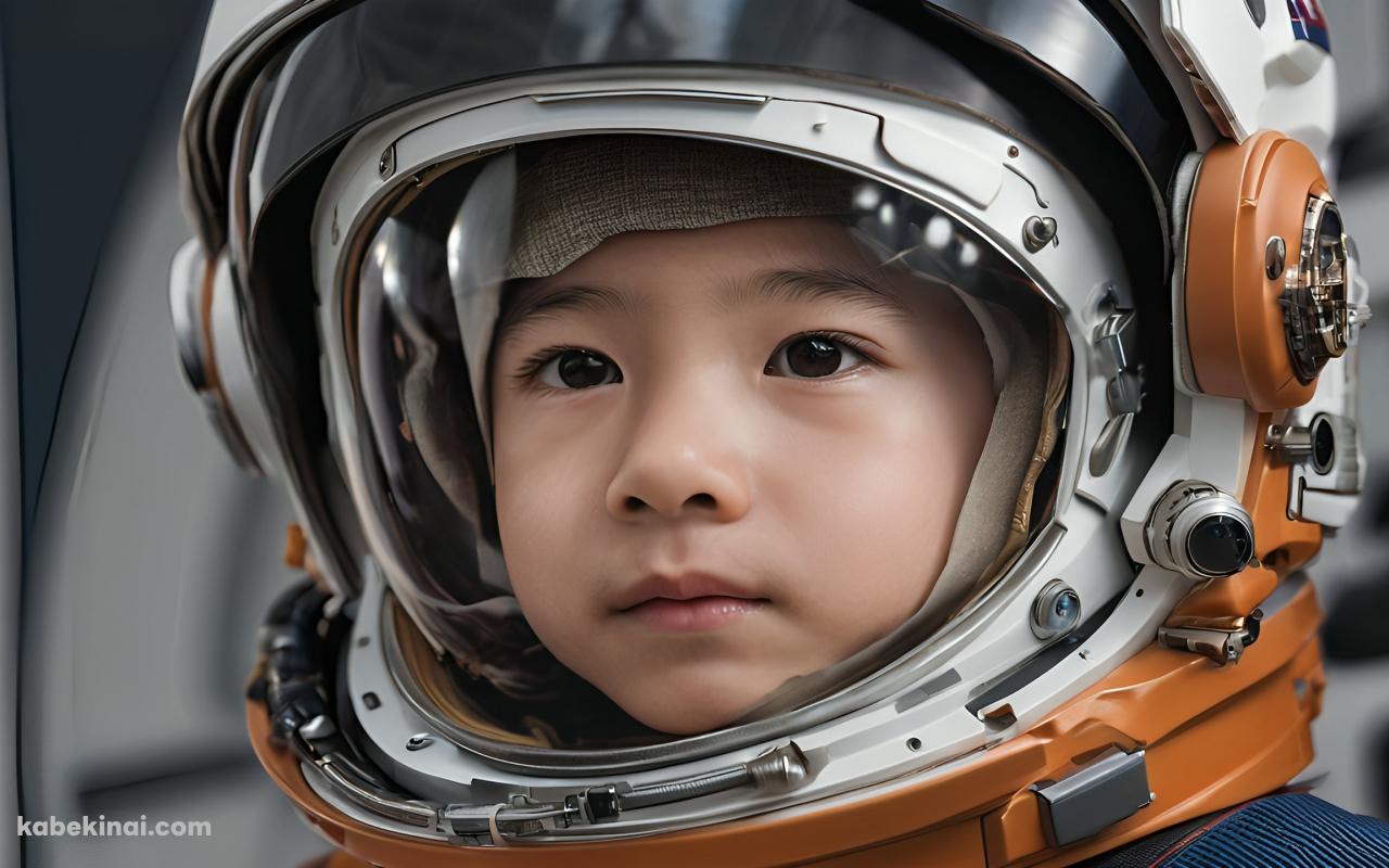 オレンジ・白の宇宙服を着た男の子 / 日本人の壁紙(1280px x 800px) 高画質 パソコン用