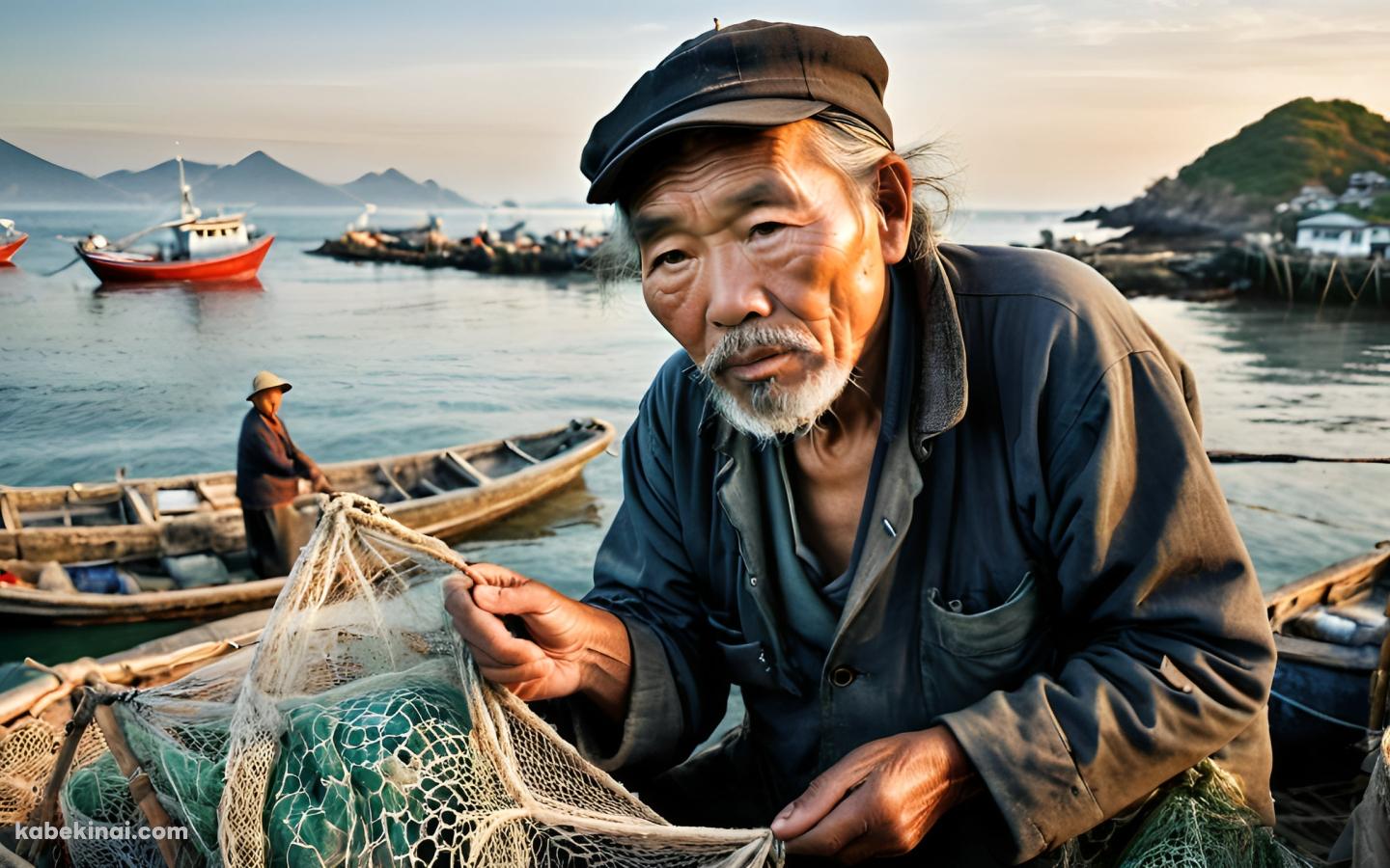 定置網を持つインドネシアの老人 / 釣り人 / 海 / 漁業の壁紙(1440px x 900px) 高画質 パソコン用