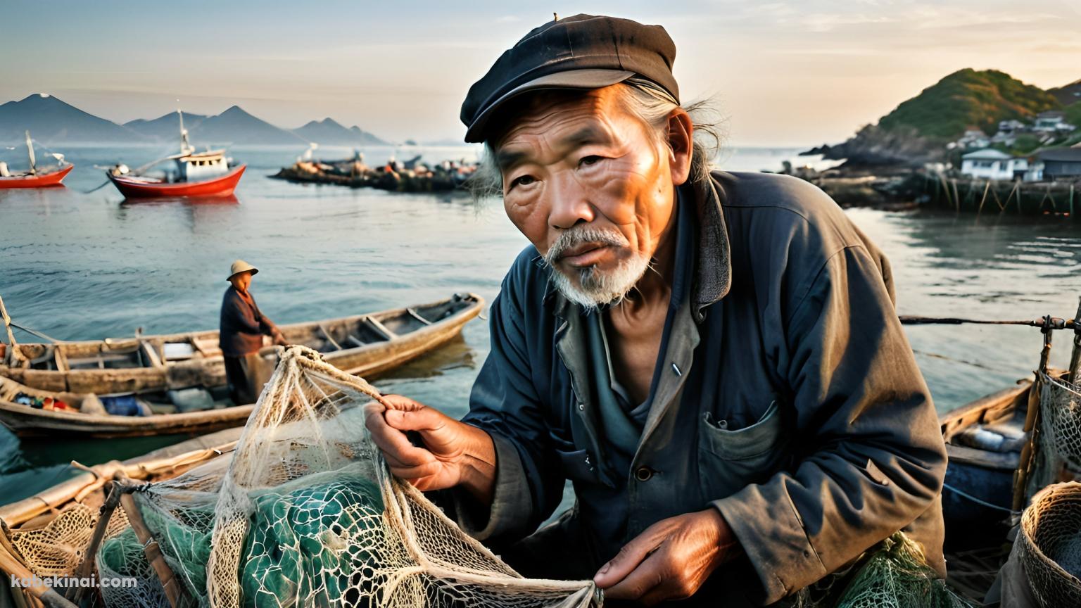 定置網を持つインドネシアの老人 / 釣り人 / 海 / 漁業の壁紙(1536px x 864px) 高画質 パソコン用