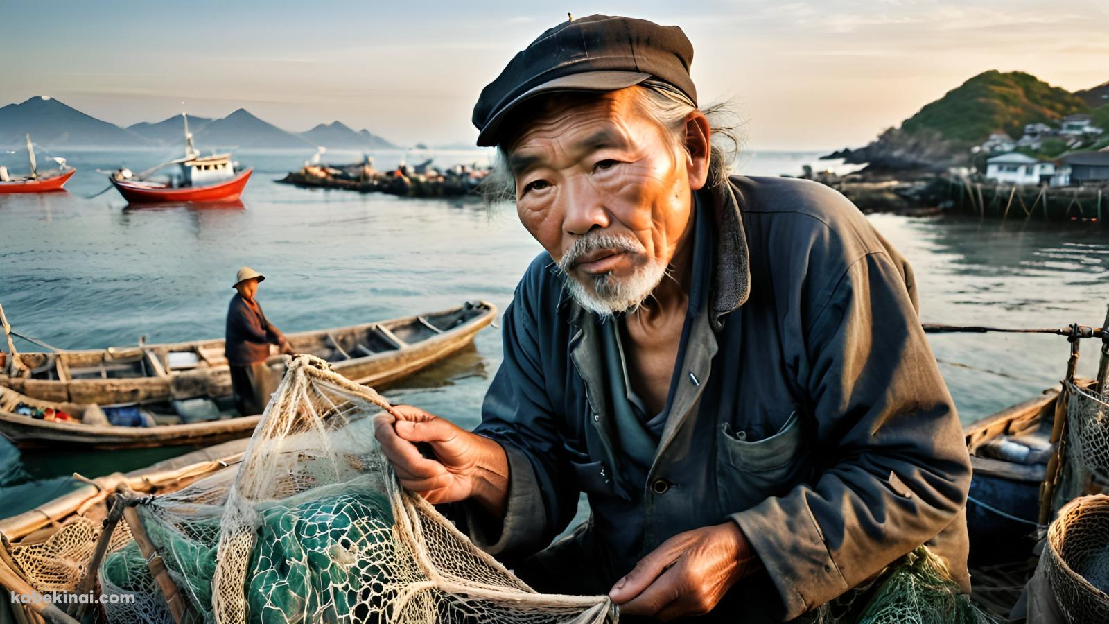 定置網を持つインドネシアの老人 / 釣り人 / 海 / 漁業の壁紙(1600px x 900px) 高画質 パソコン用