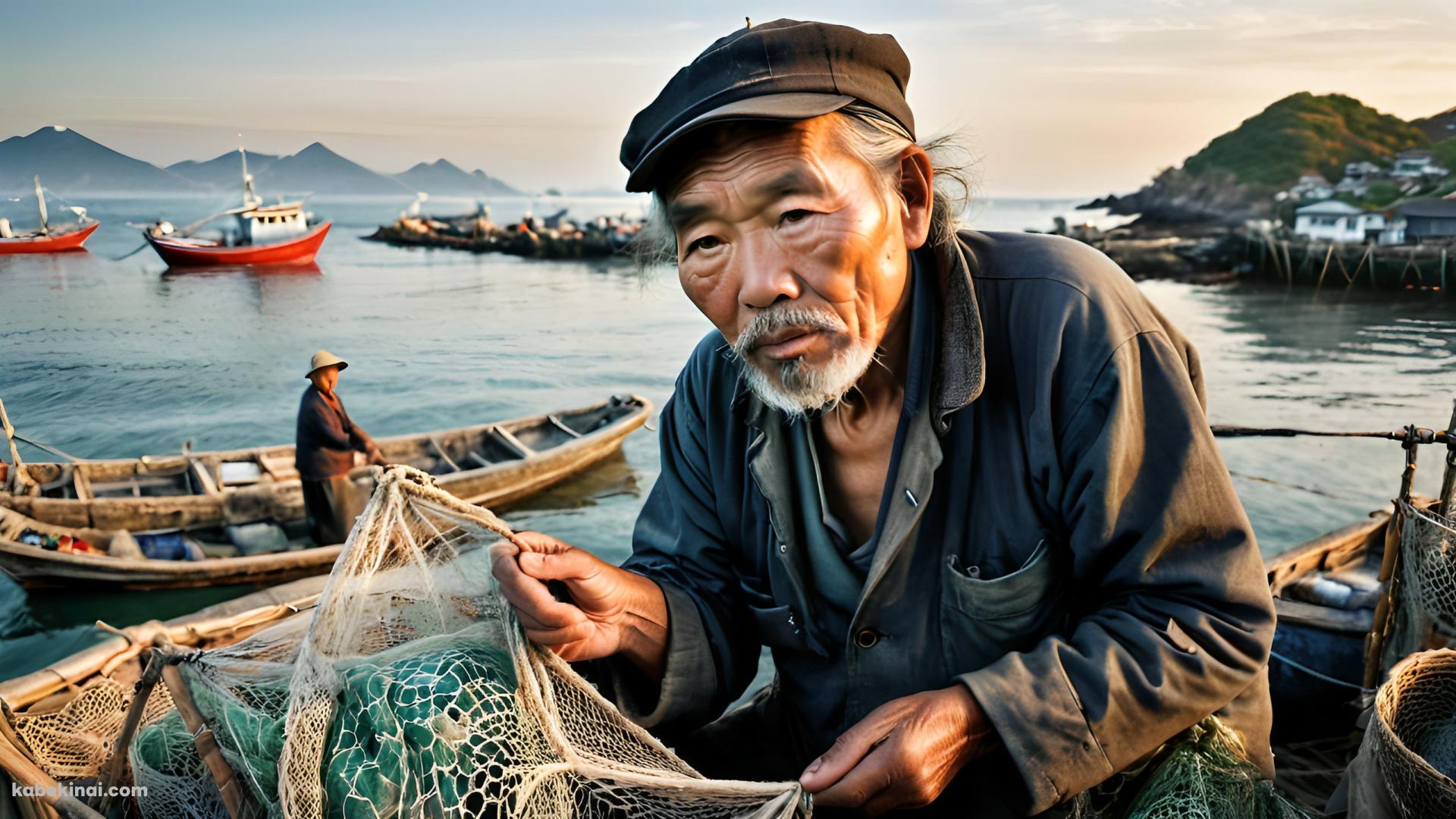 定置網を持つインドネシアの老人 / 釣り人 / 海 / 漁業の壁紙(1920px x 1080px) 高画質 パソコン用