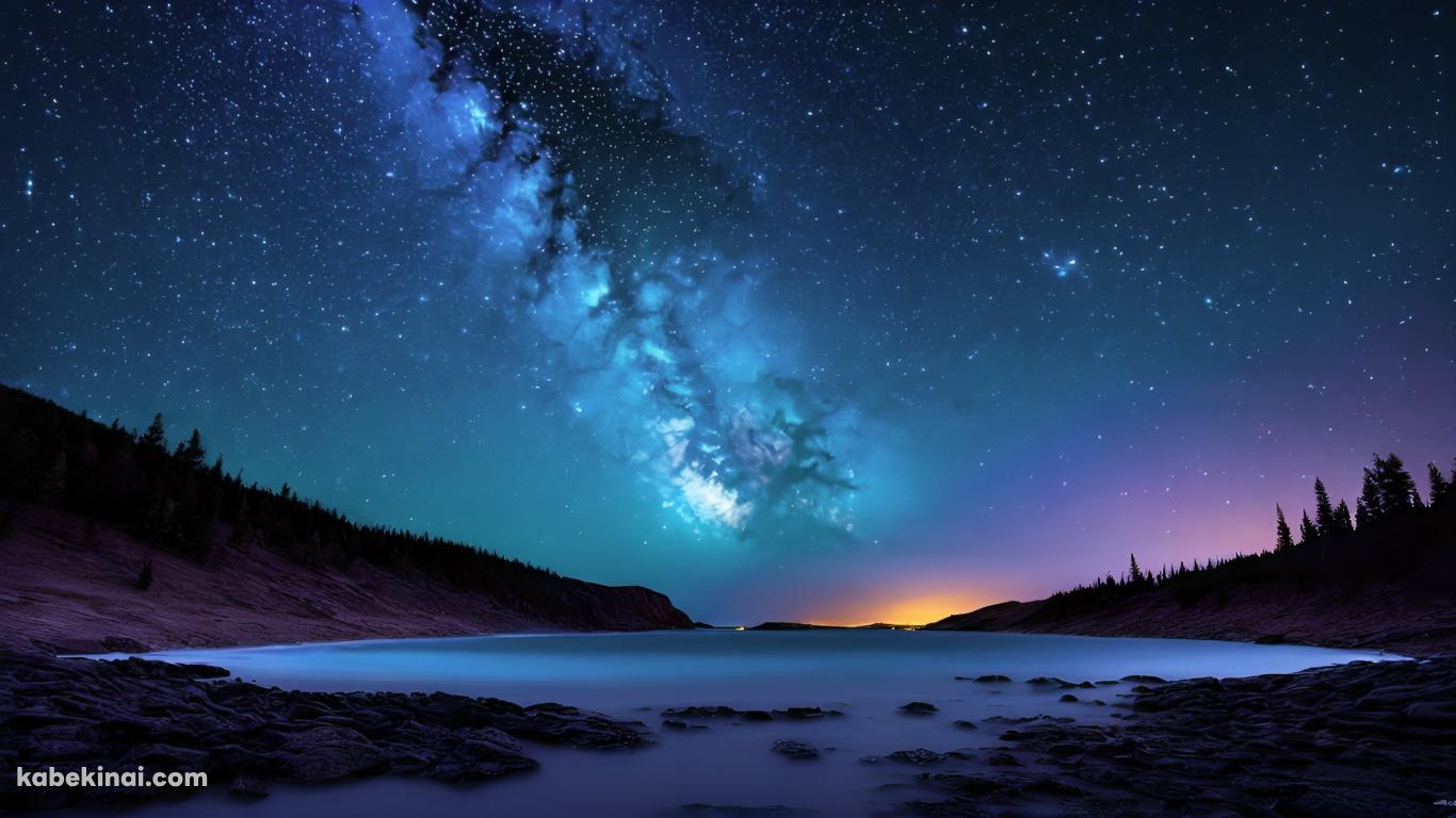 凍てつく湖と満天の星空 / 絶景の壁紙(1366px x 768px) 高画質 パソコン用