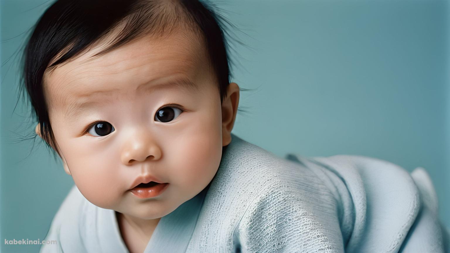 薄い水色のベビー服を着た可愛い男の子の赤ちゃんの壁紙(1536px x 864px) 高画質 パソコン用