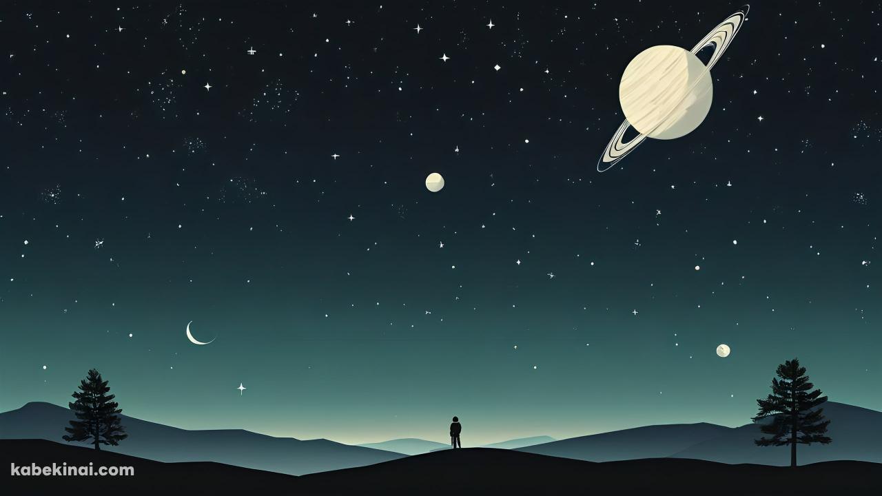 惑星・星空を眺める人のシルエットの壁紙(1280px x 720px) 高画質 パソコン用