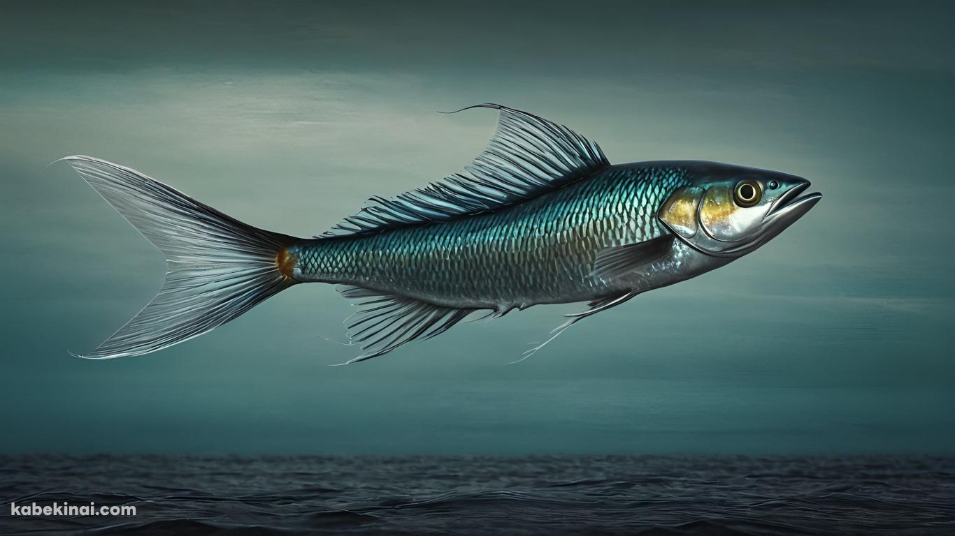 空飛ぶ青い鱗の魚の壁紙(1366px x 768px) 高画質 パソコン用