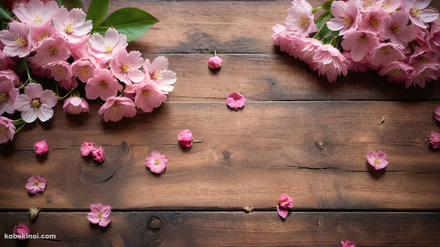 木の床に置かれたピンクの花の壁紙(1536px x 864px) 高画質 パソコン用