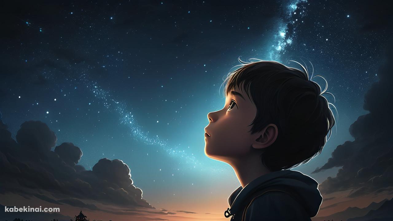 星空を見上げる少年の壁紙(1280px x 720px) 高画質 パソコン用