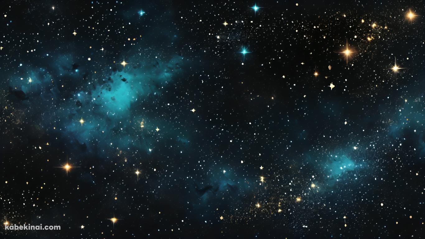 青・黄・白色の満天の星の壁紙(1366px x 768px) 高画質 パソコン用