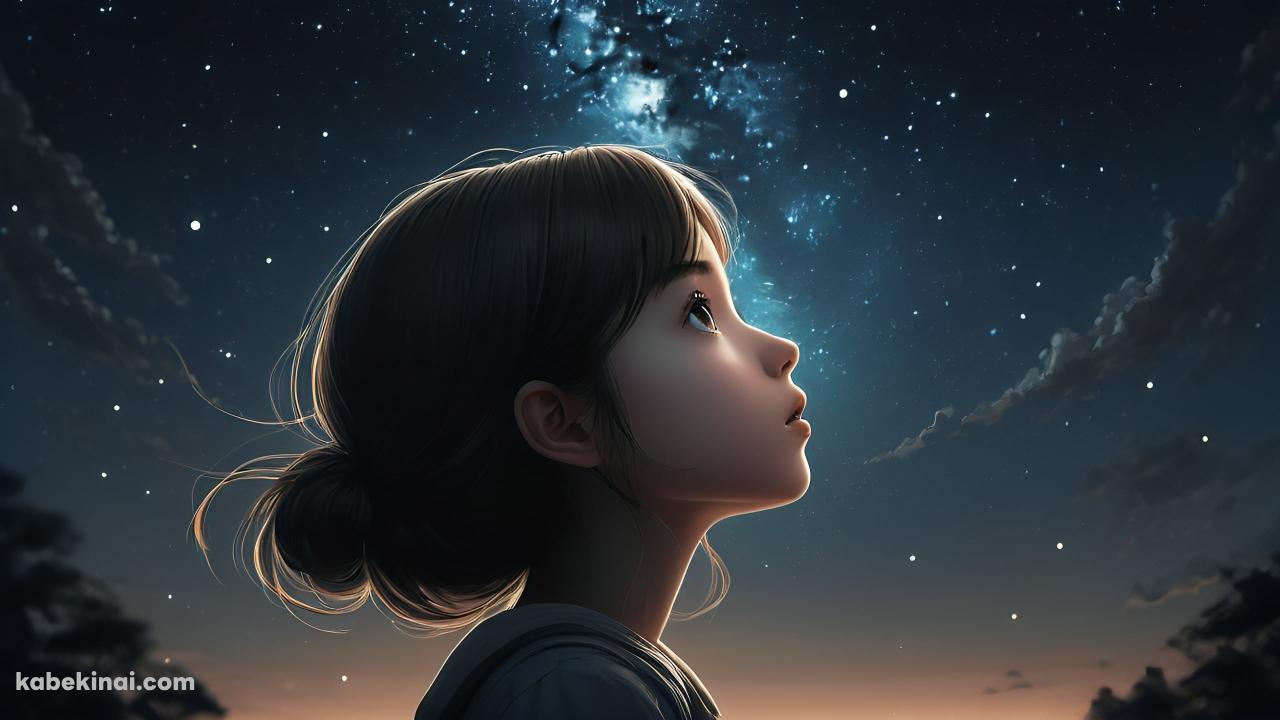 星を見つめる少女 / 銀河 /宇宙 / 綺麗 / 横顔の壁紙(1280px x 720px) 高画質 パソコン用