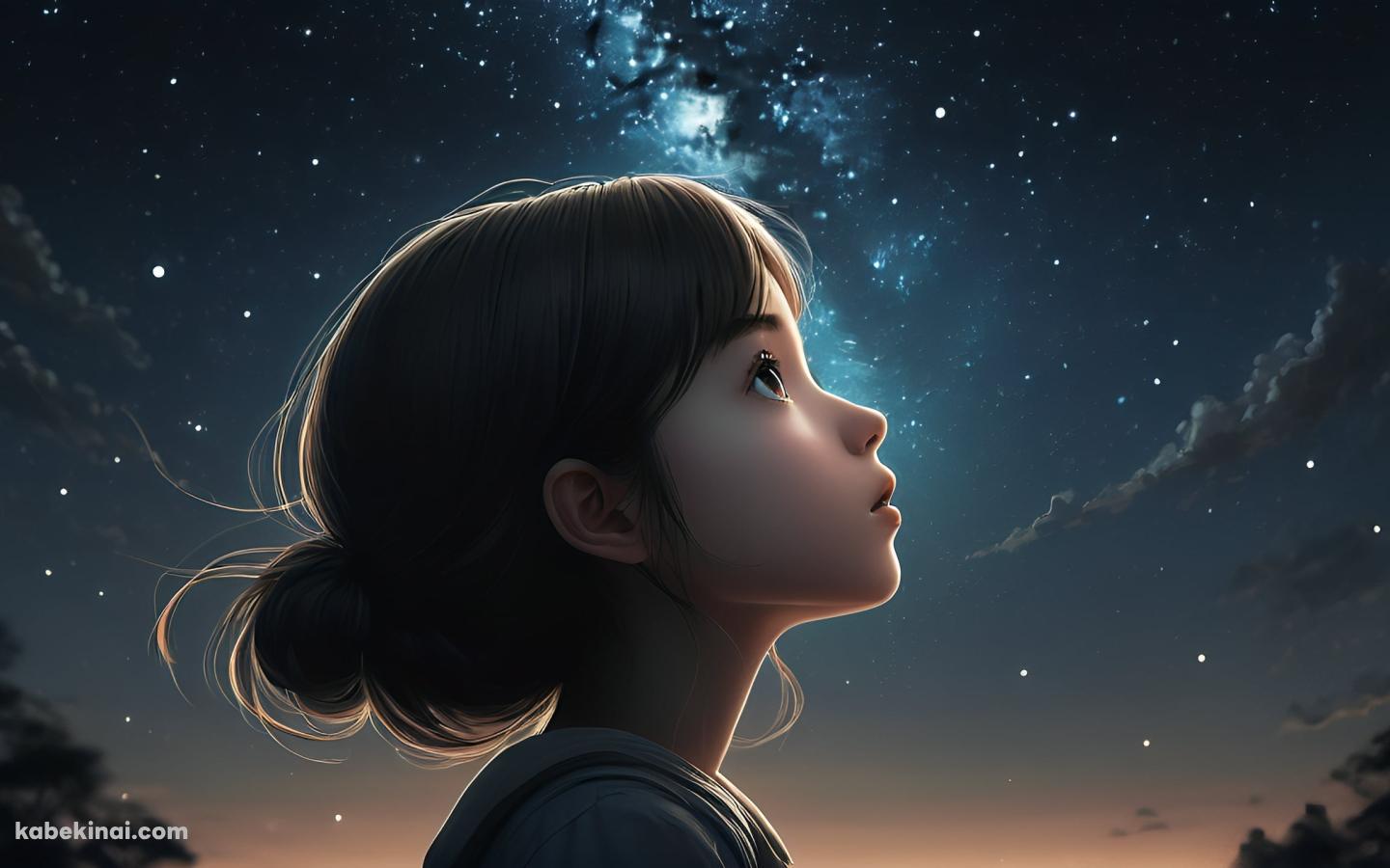 星を見つめる少女 / 銀河 /宇宙 / 綺麗 / 横顔の壁紙(1440px x 900px) 高画質 パソコン用