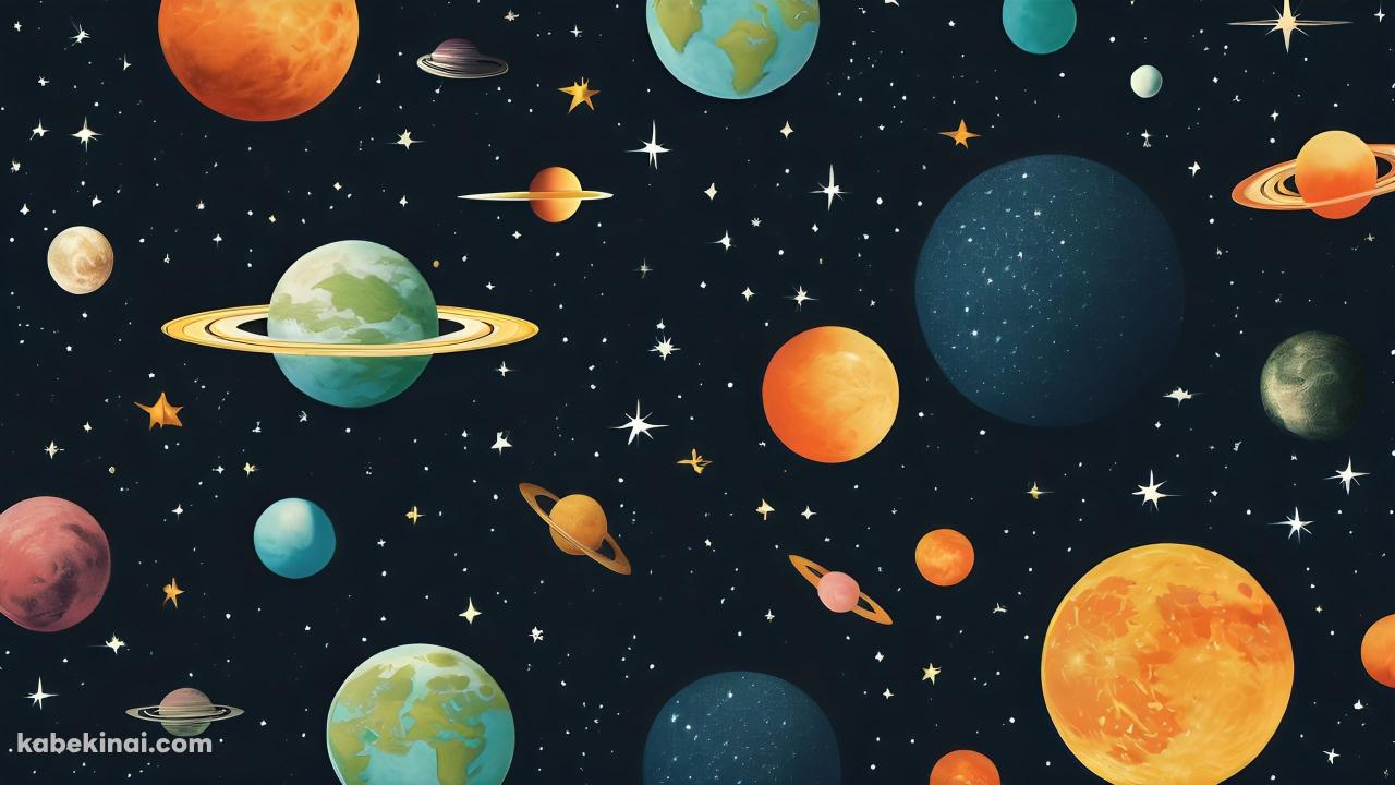 カラフルな宇宙 / 可愛い / 惑星 / 月 / 星の壁紙(1280px x 720px) 高画質 パソコン用