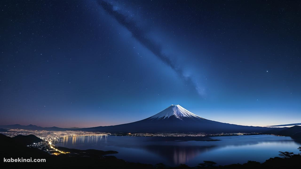 富士山と湖と銀河 / 綺麗 / CGアートの壁紙(1280px x 720px) 高画質 パソコン用