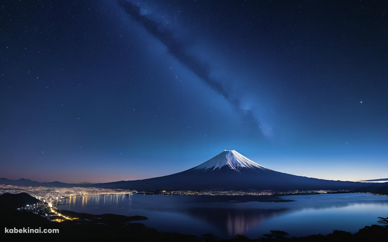 富士山と湖と銀河 / 綺麗 / CGアートの壁紙(1280px x 800px) 高画質 パソコン用