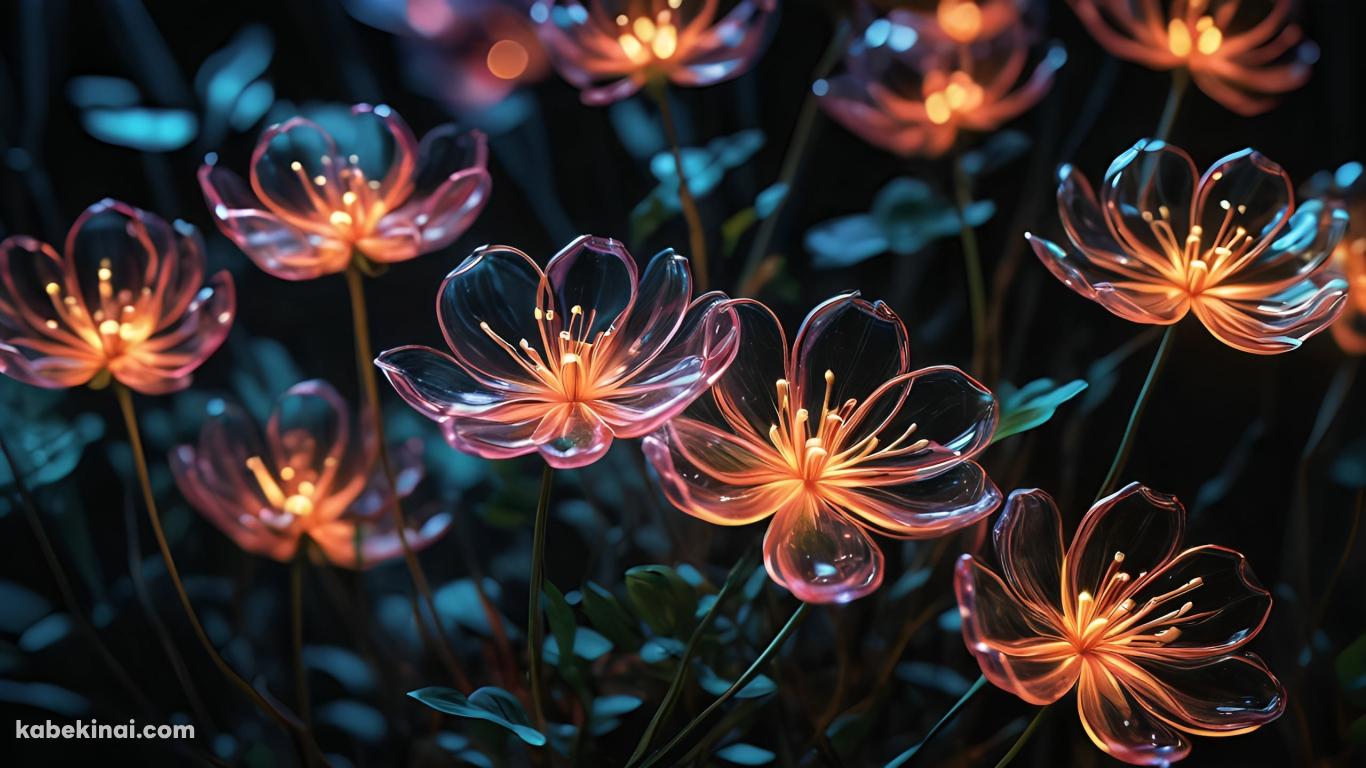 光る綺麗なピンクの半透明の花の壁紙(1366px x 768px) 高画質 パソコン用