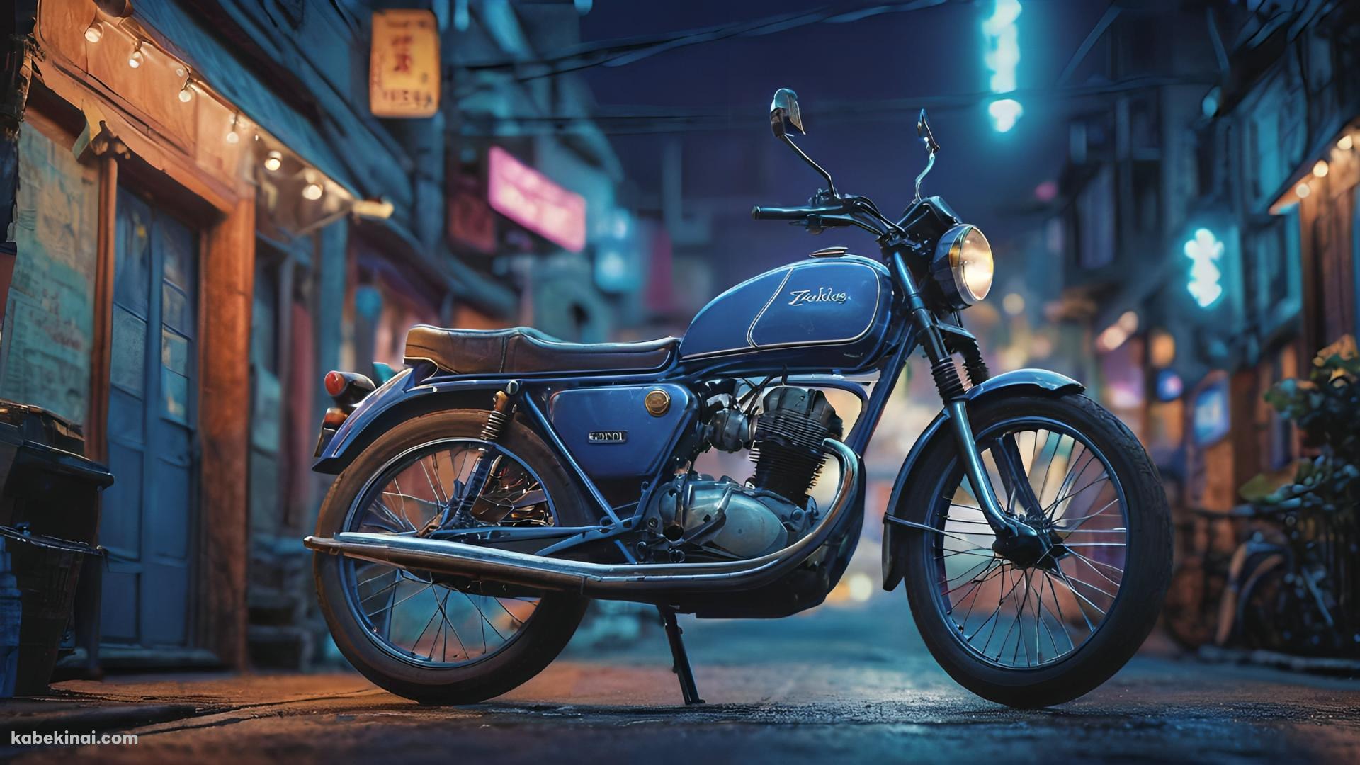 道の真ん中に停車する水色のバイクの壁紙(1920px x 1080px) 高画質 パソコン用