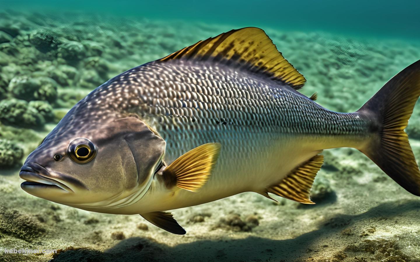 海底で泳ぐ鱗が多い魚の壁紙(1440px x 900px) 高画質 パソコン用