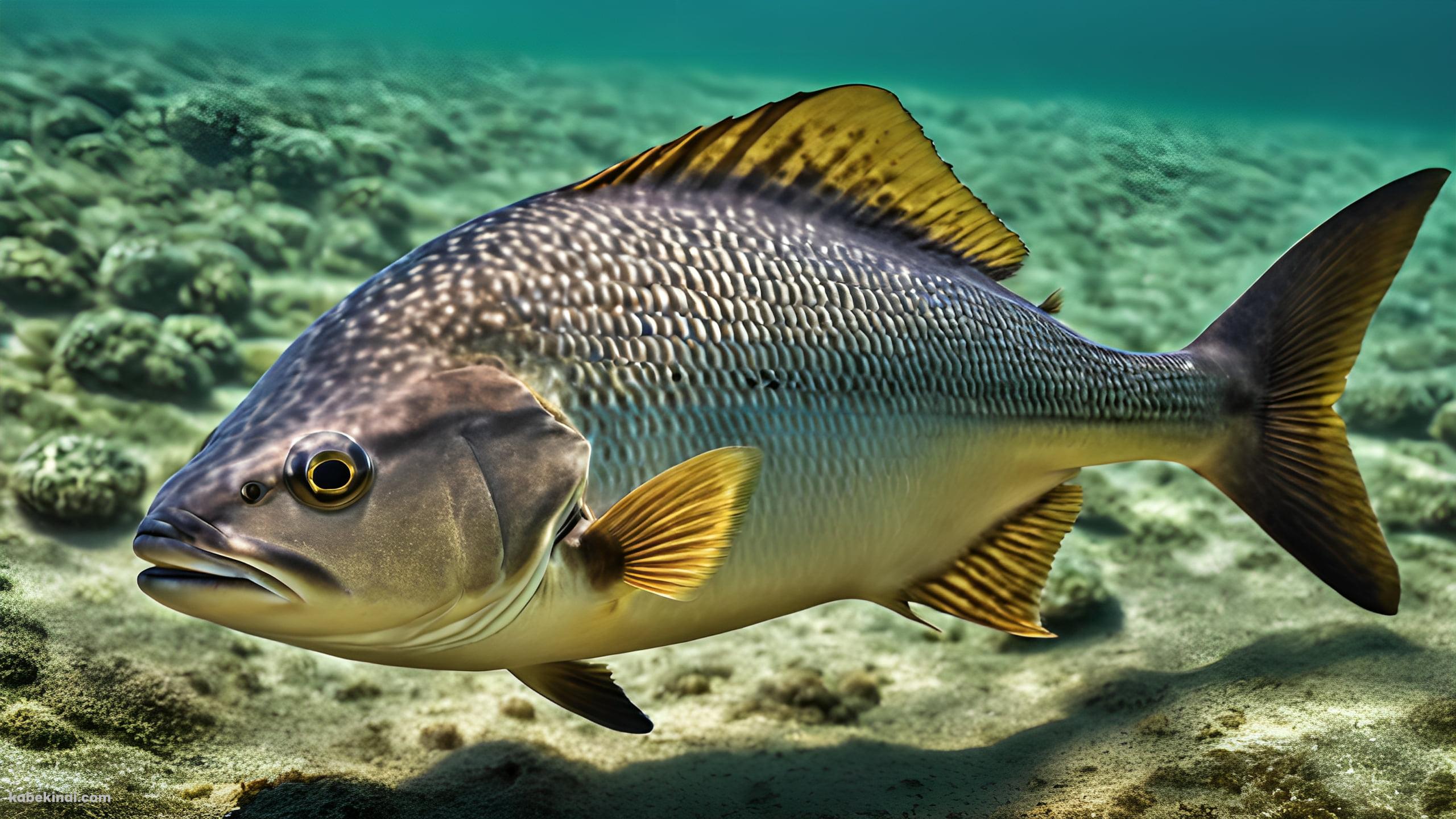 海底で泳ぐ鱗が多い魚の壁紙(2560px x 1440px) 高画質 パソコン用