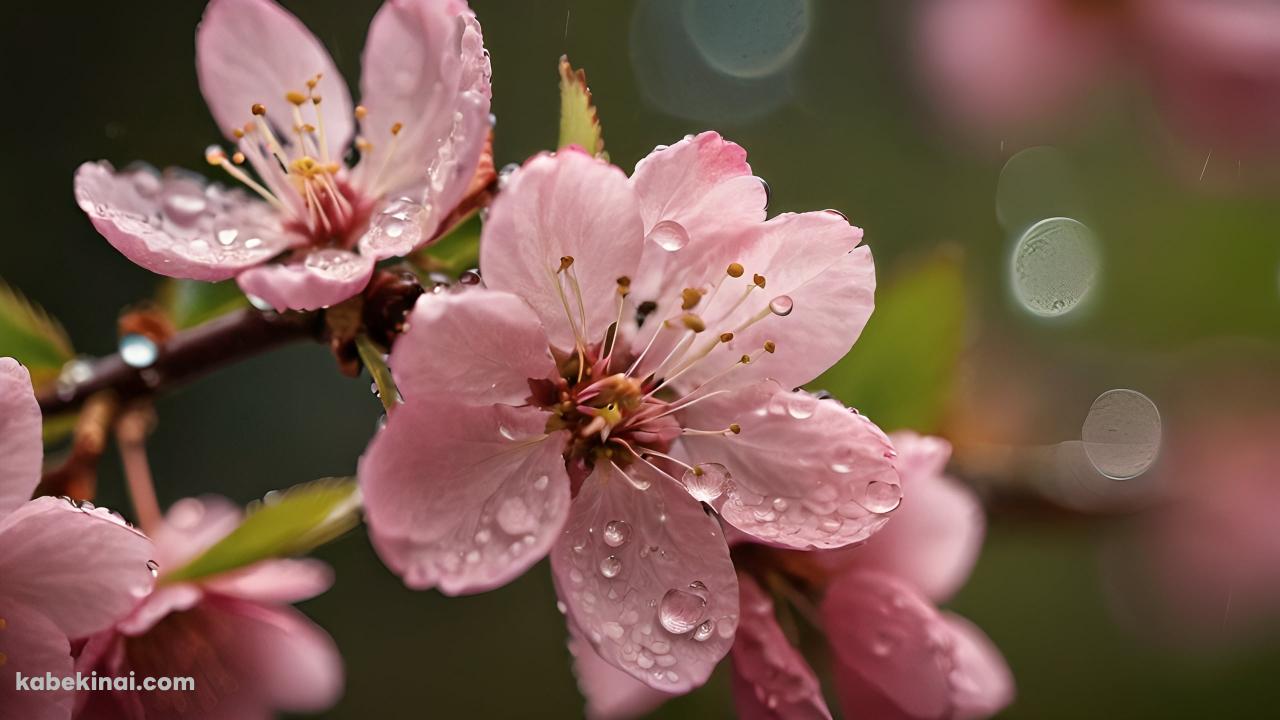 水滴のついたピンクの桜の花 / ブラーの壁紙(1280px x 720px) 高画質 パソコン用